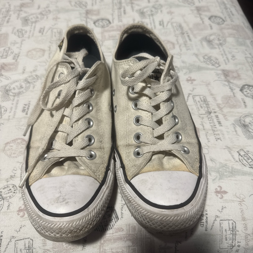 Converse Cream Canvas Sneakers with White Accents